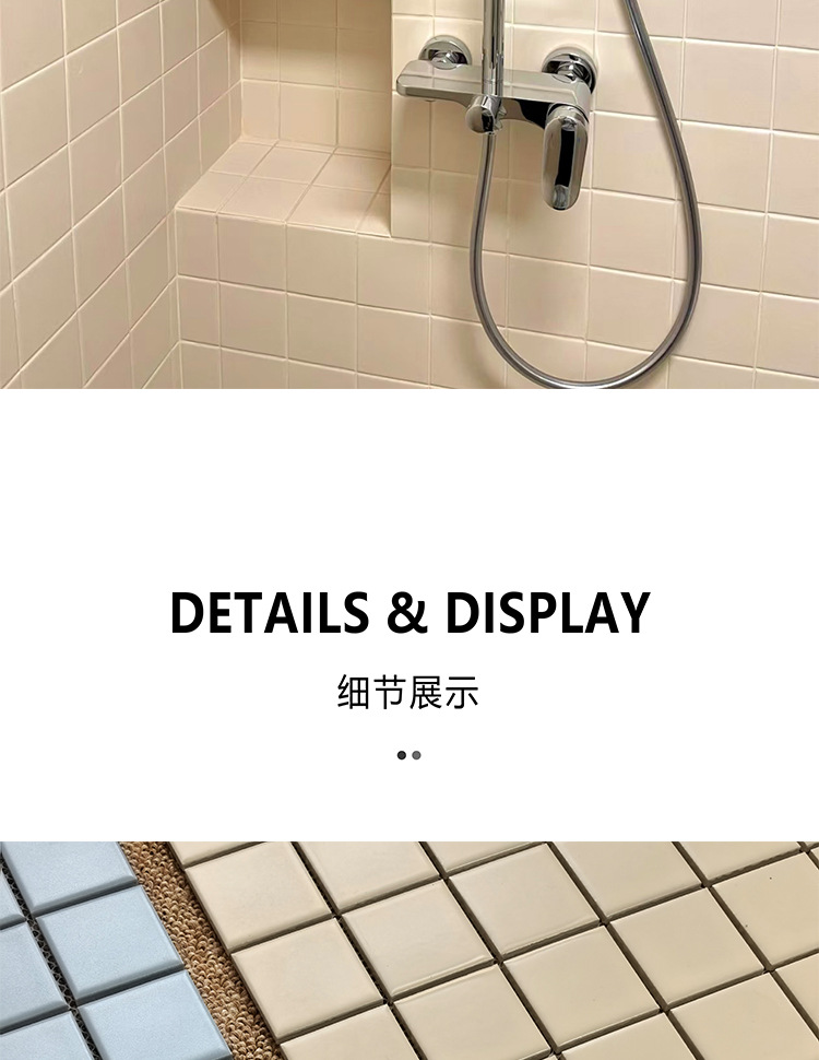 Sky blue checkered mosaic tiles, Japanese style bathroom, kitchen, bathroom wall tiles, creamy beige square tiles