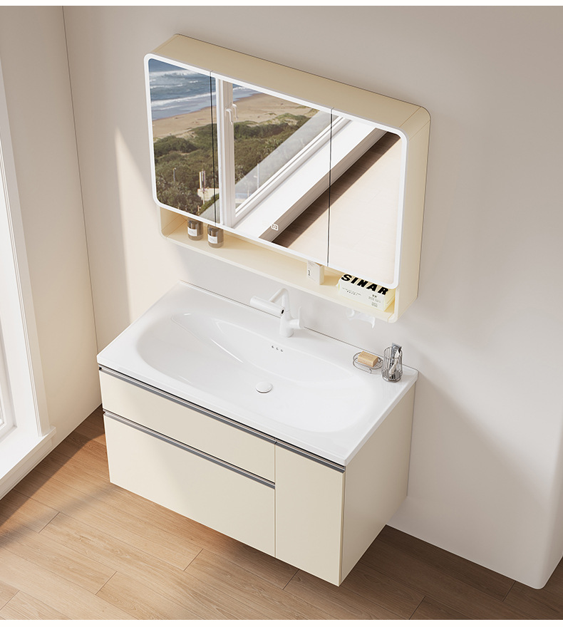 Xiaohongshu's same cream washbasin basket space aluminum bathroom cabinet ceramic washbasin integrated combination multifunctional