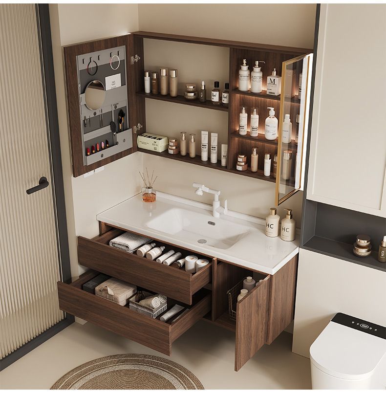 Walnut washbasin, bathroom cabinet, combination bathroom, hand washing and washing ceramic integrated washbasin, new Chinese style