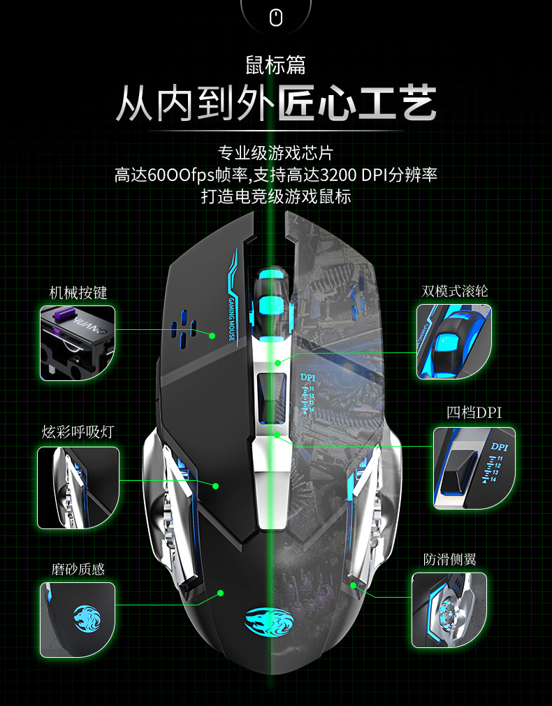 GX80机械茶轴手感键盘鼠标耳机套装笔记本电脑有线键鼠电竞游戏