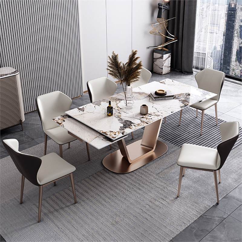 Rock slab dining table, light luxury, modern minimalist, retractable dining table, household small-sized dining table and chair, electromagnetic stove, multifunctional dining table