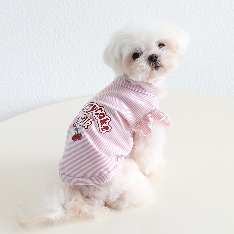 Petstyle Вишневая рукава платье вентилятора 2024 весна / лето Новые собаки и одежда для кошачьей одежду для домашних животных