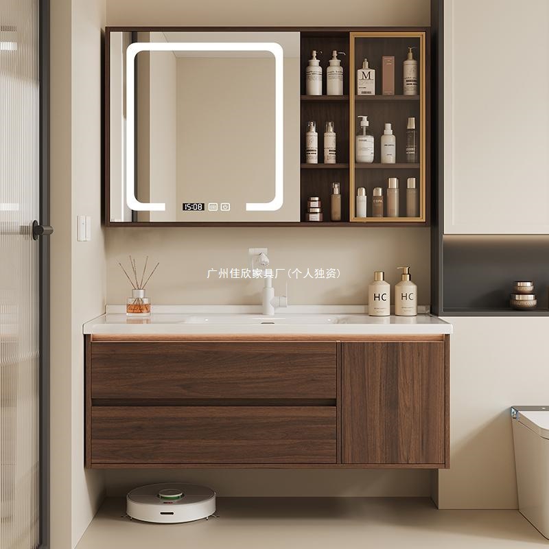 New Chinese style walnut bathroom cabinet combined with ceramic integrated basin, bathroom sink, hand washing basin cabinet, floor standing