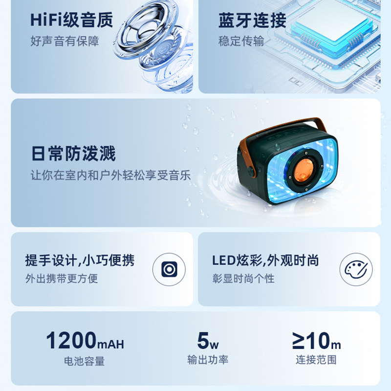 Портативная Bluetooth-колонка Kewei Xing W20 с подсветкой