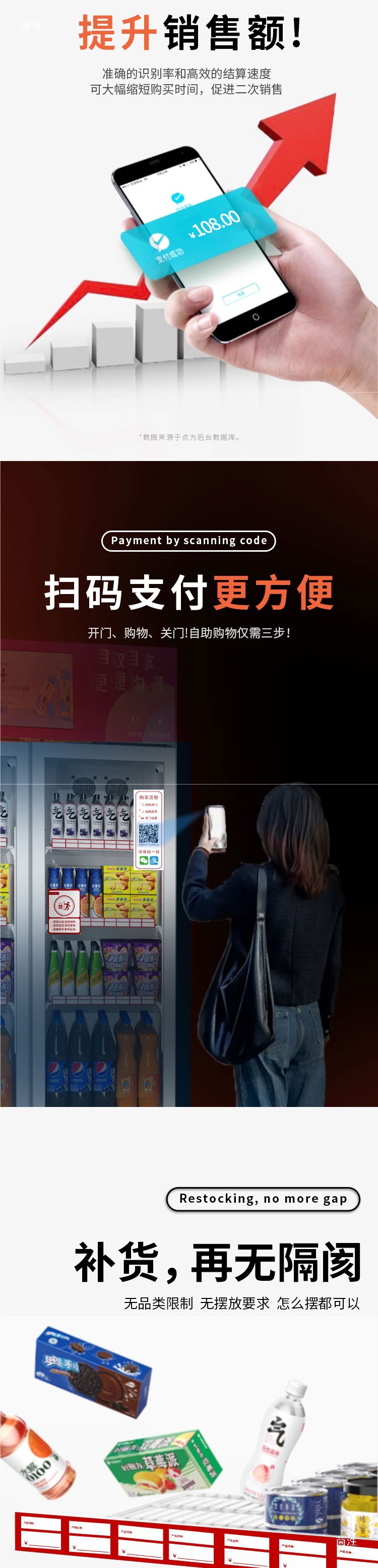 24-hour vending machine, unmanned vending machine, QR code scanning self-service vending machine, beverage and snack refrigerator, freezer