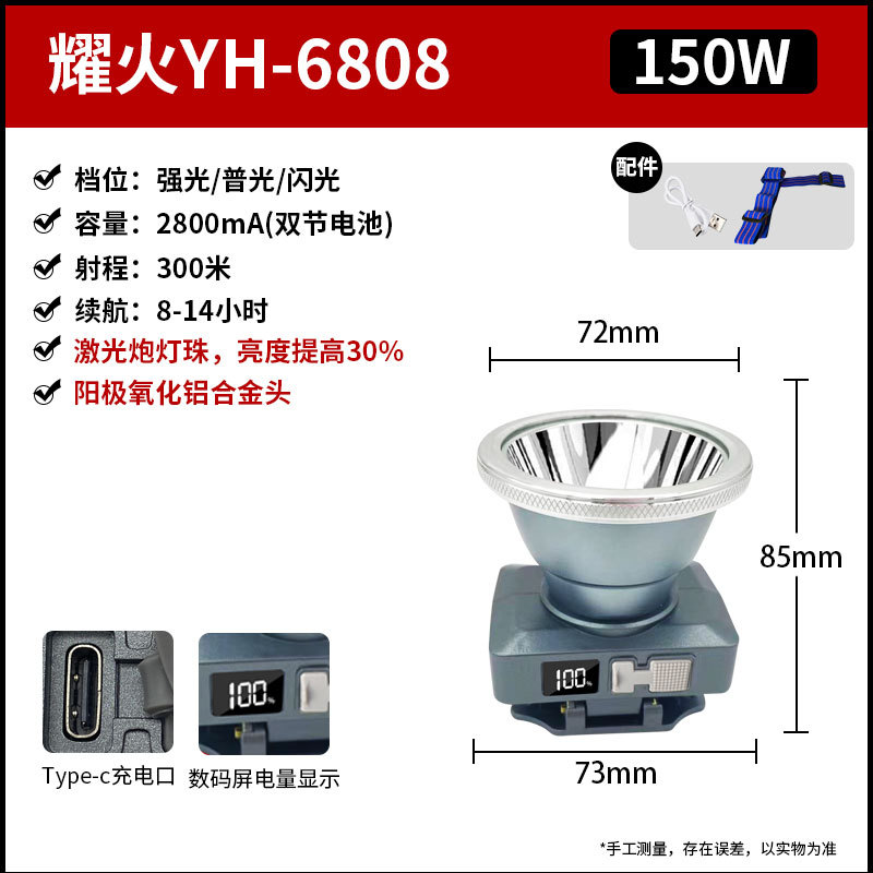 工厂批发超亮耀火头灯 感应白光黄光钓鱼灯激光炮长续航LED手电筒
