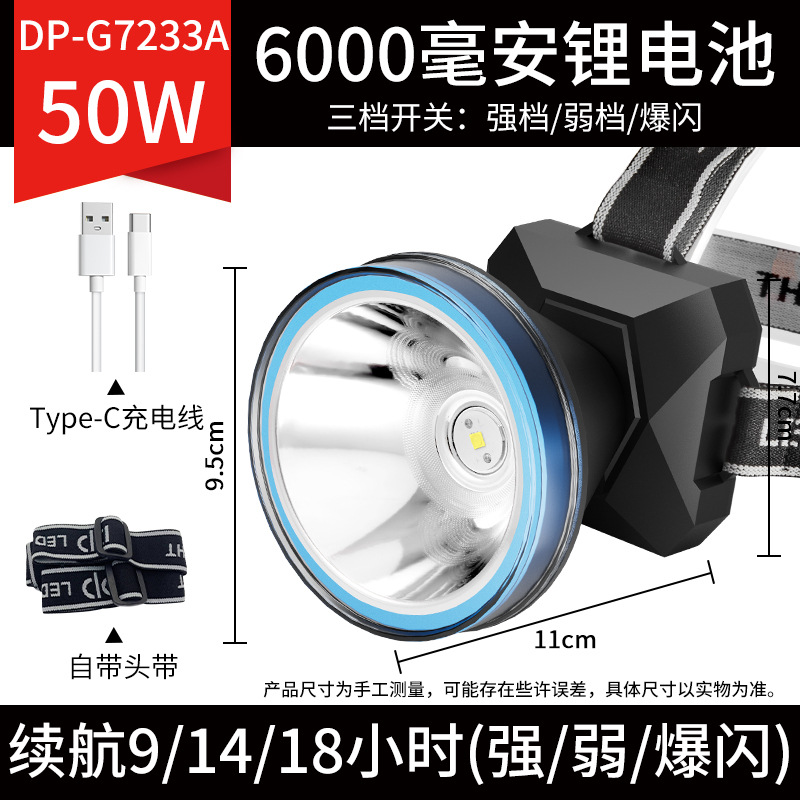 Wholesale rechargeable headlight LED outdoor camping night light waterproof fishing specific headlight head mounted flashlight