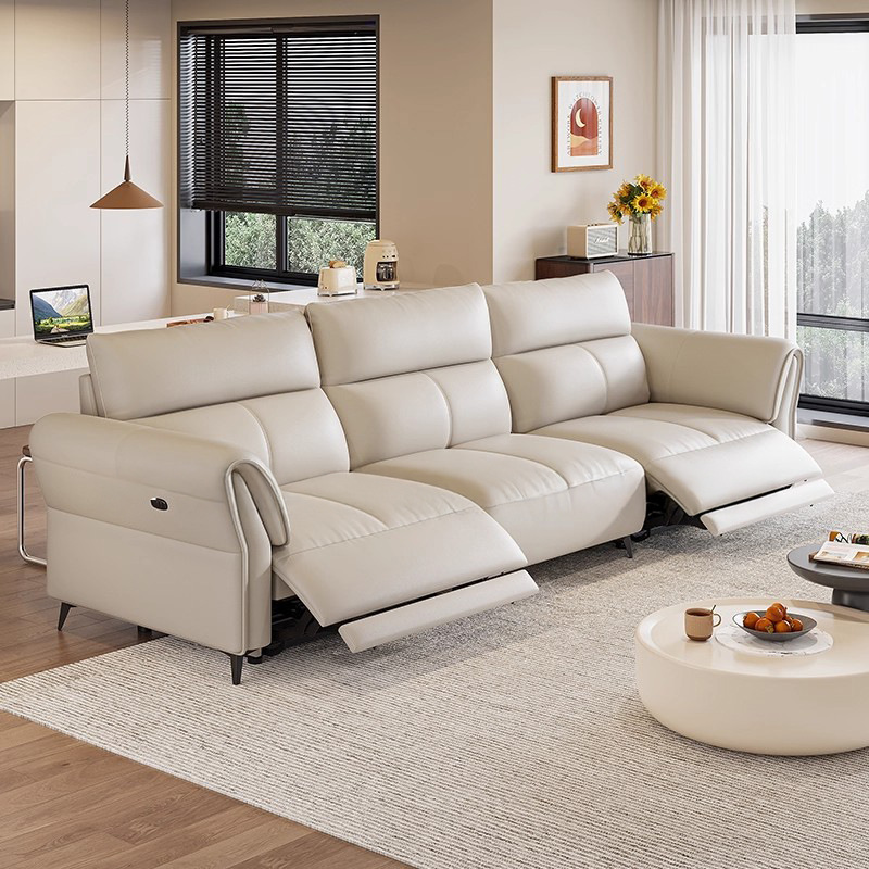 Zero wall electric function leather sofa living room Italian style light luxury top layer cowhide minimalist modern space sofa