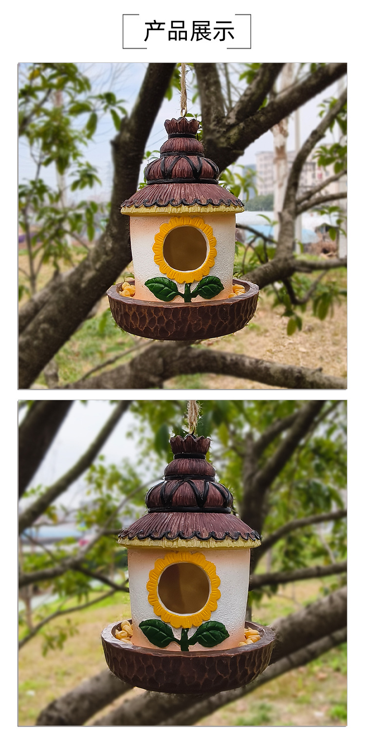 Cross border resin hummingbird house decoration garden courtyard haystack bird house resin handicrafts ornaments natural bird nest feeding