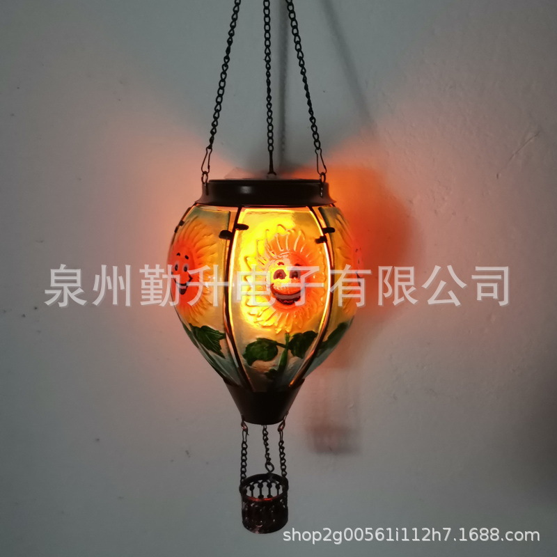 新款太阳能热气球灯水滴灯户外铁艺玻璃吊灯跨境花园装饰灯庭院灯