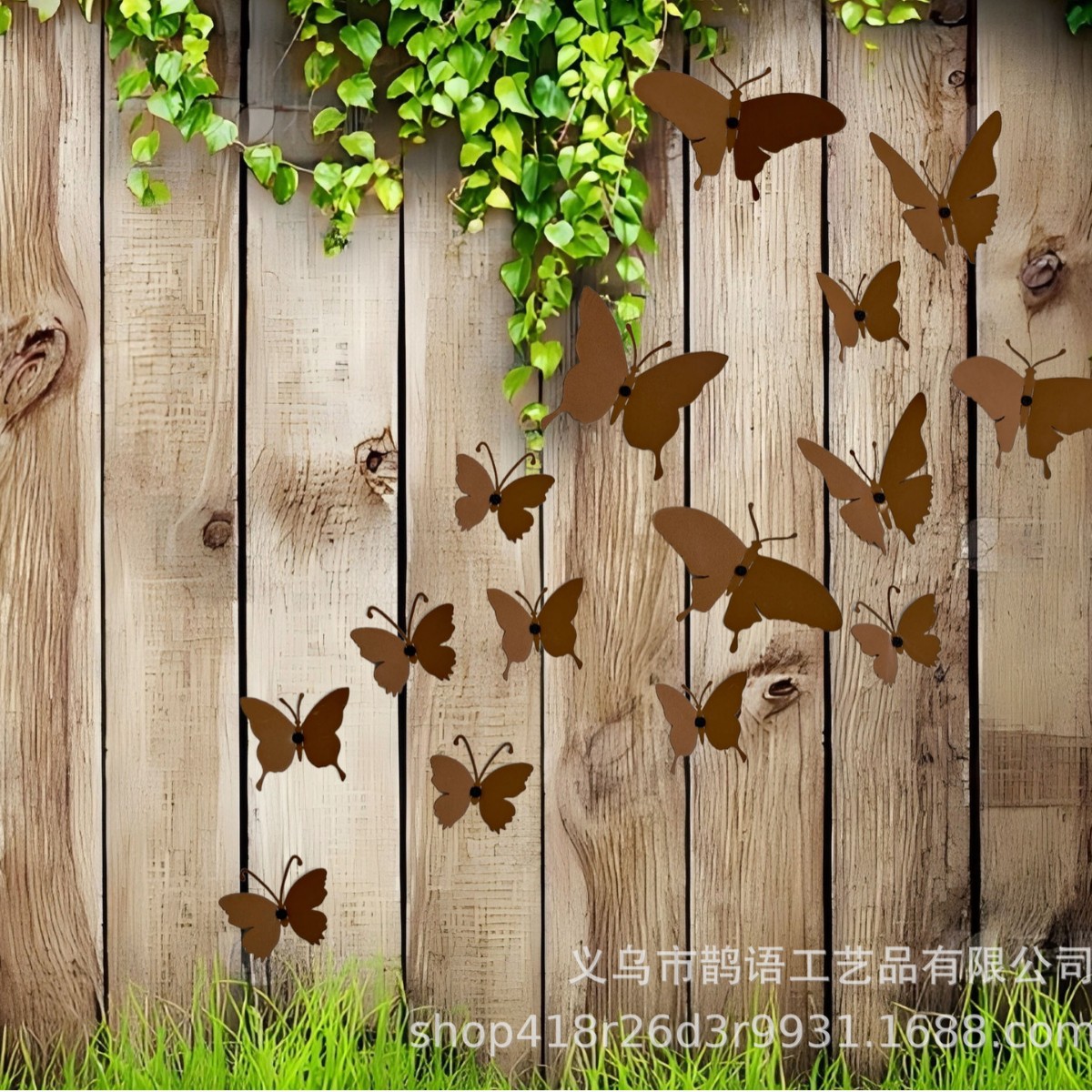 Cross border Spring Iron Art Simulation Climbing Vine Butterfly Wall Decoration Garden Courtyard Fence Indoor and Outdoor Decorative Wall Props