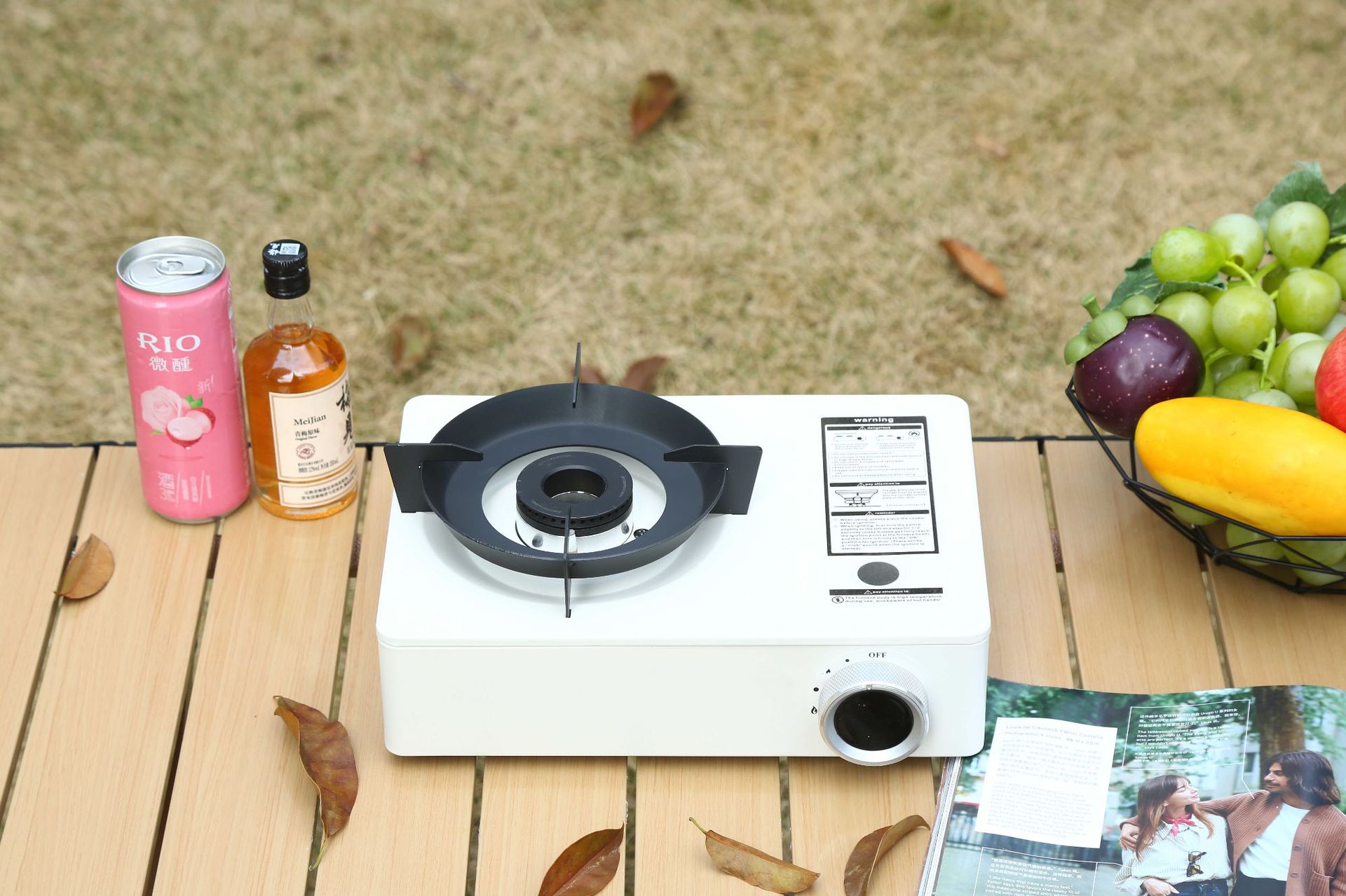 Outdoor camping, three head windproof stove, portable gas stove, dual-purpose card stove, picnic gas stove, card magnetic stove