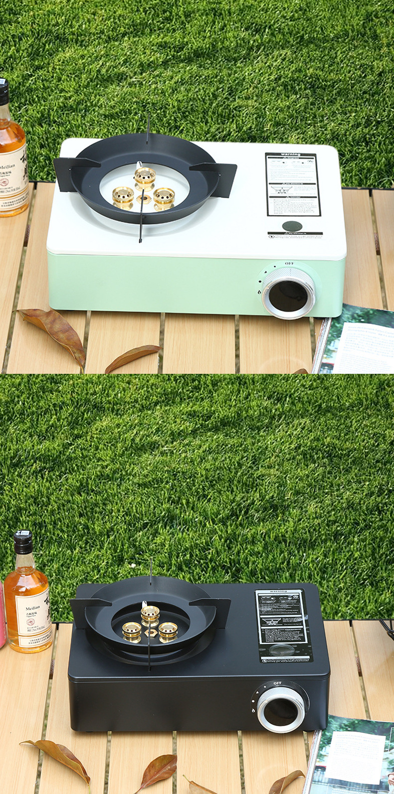 Outdoor camping, three head windproof stove, portable gas stove, dual-purpose card stove, picnic gas stove, card magnetic stove