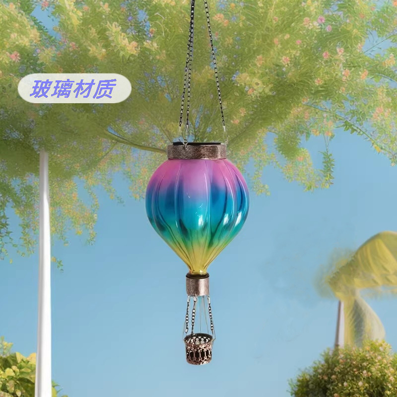 新款太阳能热气球灯水滴灯户外铁艺玻璃吊灯跨境花园装饰灯庭院灯