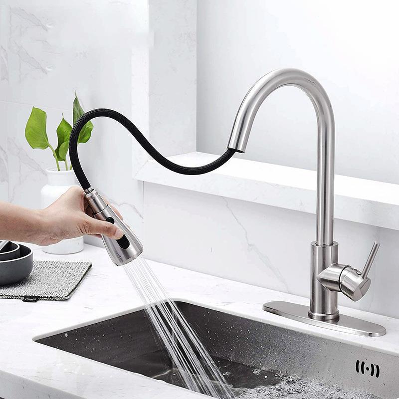 Кухонная насосная кран вода, горячий и холодный двойной контроль мытья из нержавеющей стали, миска, бассейн, вода, напряжение -с брызговицей, анти -плаш многофункциональный смеситель