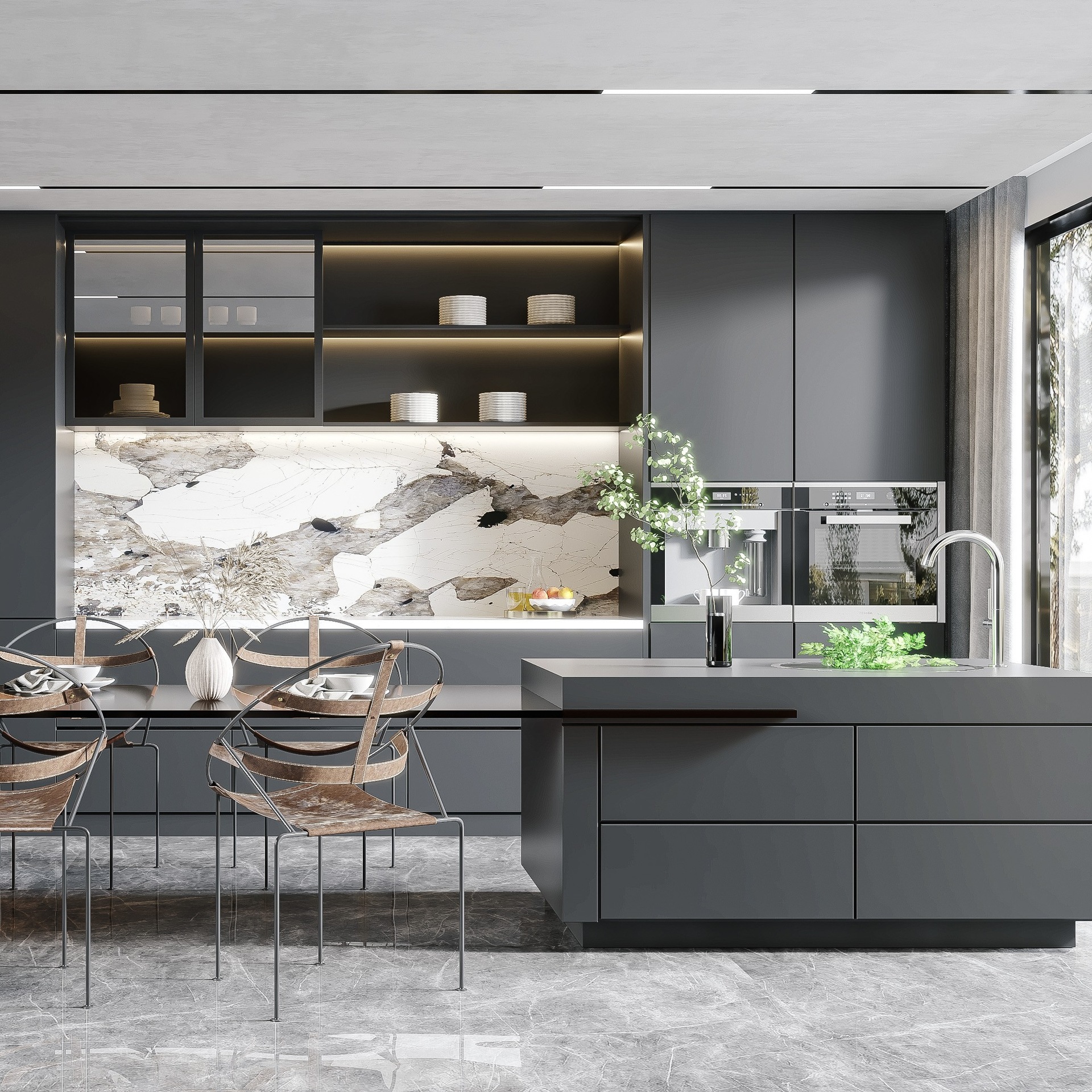 Cabinet, kitchen, living room, open glass door, quartz stone rock board, multi-layer solid wood, whole house customization, solid wood customization