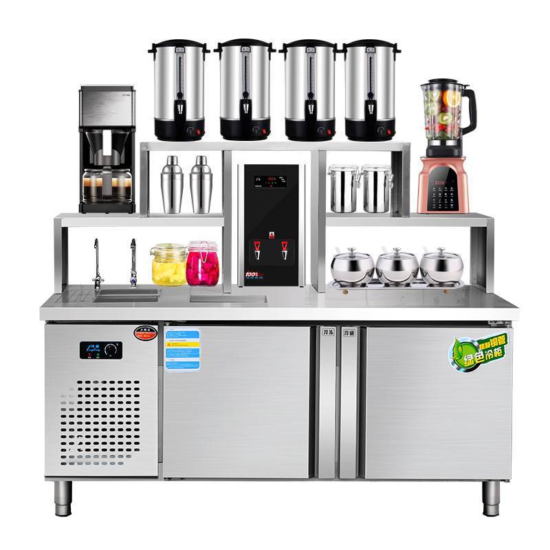 Milk tea shop equipment complete set of refrigeration workbench, freezer, beverage shop operation desk, water bar counter, commercial with water tank integrated