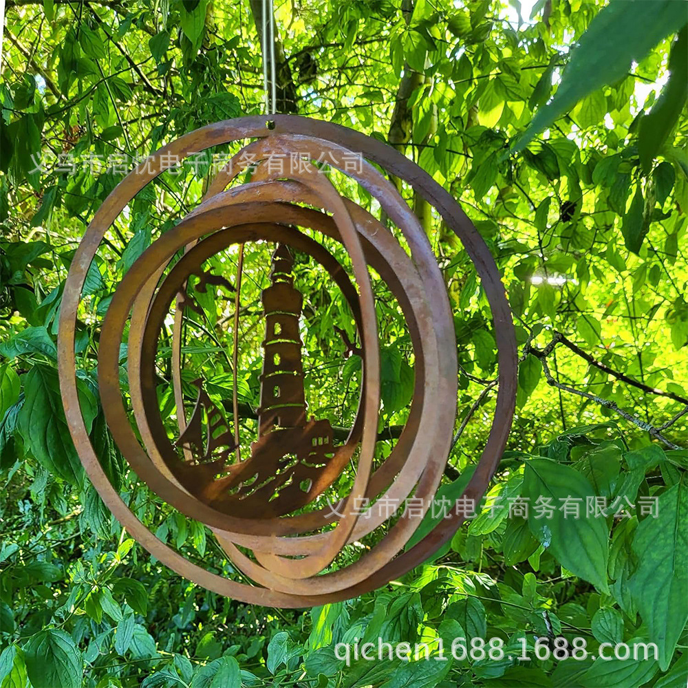 Factory direct sales supply Amazon independent station rusty metal wind chimes 3D heart wind chimes garden outdoor decoration
