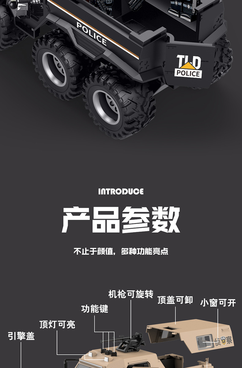 Boy toy 3-6 years old, car simulation, inertia armor, eight wheeled off-road vehicle, door can be opened, children's toy car