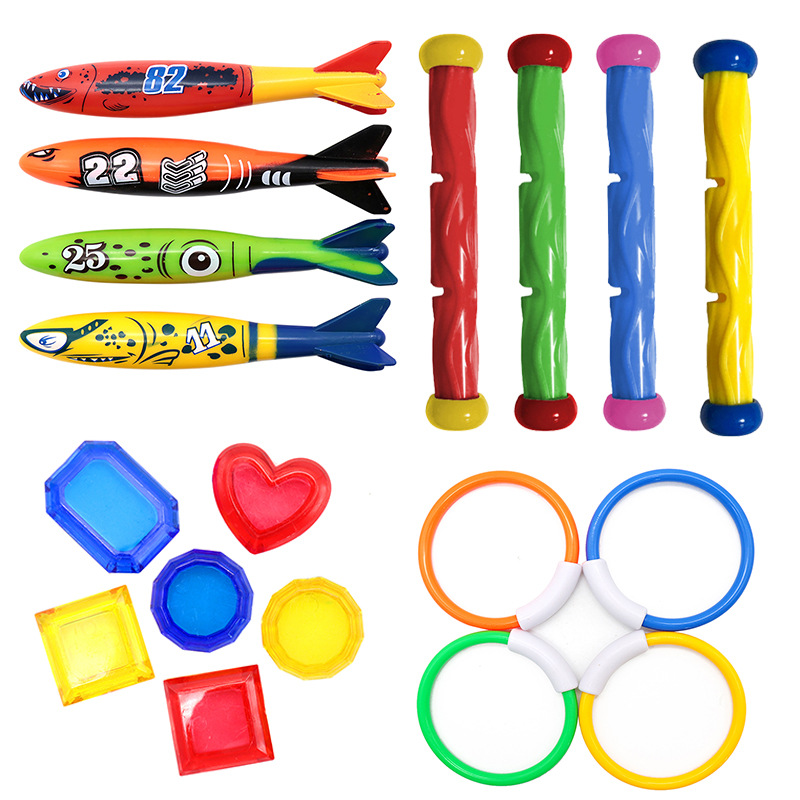 Cross border Amazon diving toys children's swimming pool treasure hunt diving torpedo water ring diamond water play set toys