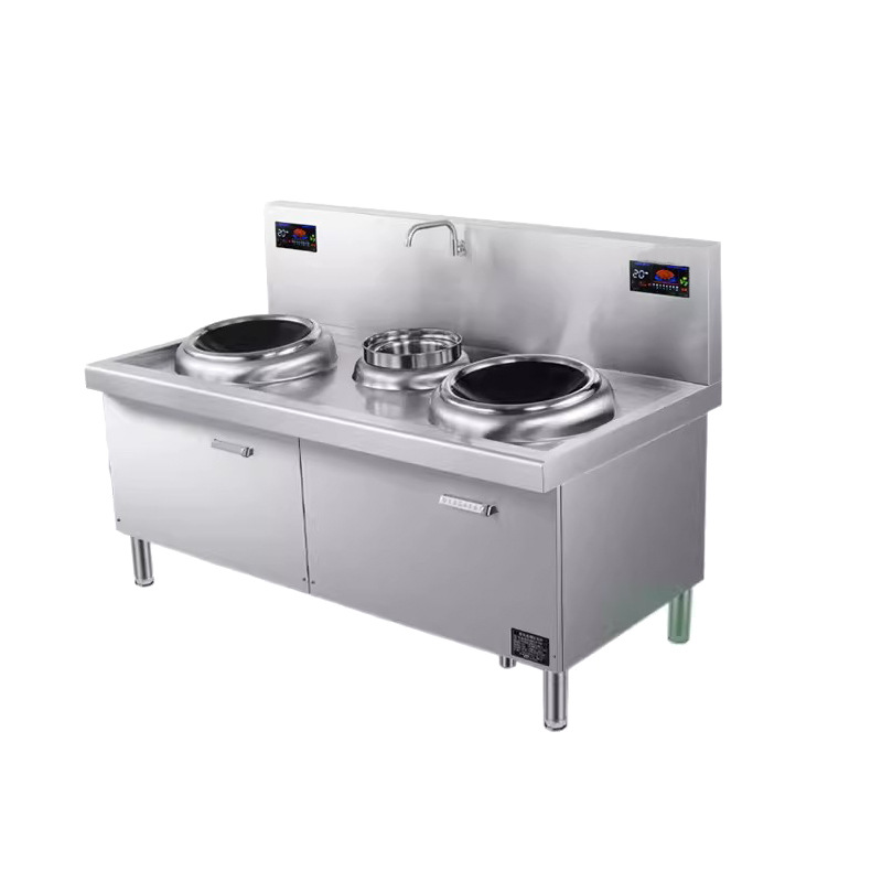 Commercial small stir fry stove, hotel restaurant, school cafeteria, electromagnetic stove 15KW30KW high-power double headed concave electromagnetic stove