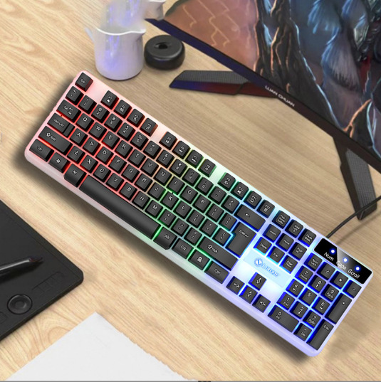 Docton Suspended Rainbow Backlight Computer USB Wired Keyboard and Mouse Set DIY Installation and Configuration