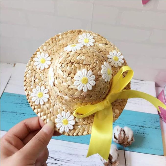 Милая соломенная шапка с бантиком, кукла, кот, в цветочек