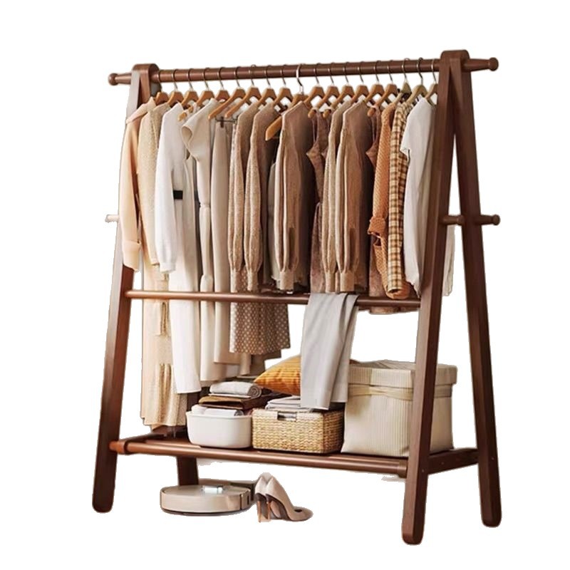 Clothes rack, foldable solid wood clothes hanger, floor to ceiling bedroom clothes hanger, home living room clothes storage room clothes drying rack