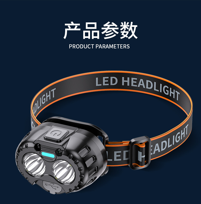 Induction headlights with long battery life, strong light charging, ultra bright LED outdoor fishing lamp head, wearable mining lamp flashlight wholesale