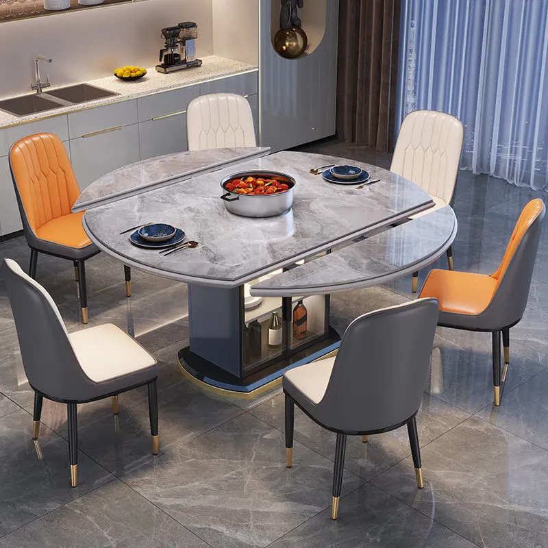 Light luxury rock board dining table, dining chair, household simple dining table, round table, extendable induction cooker, storage table, wholesale