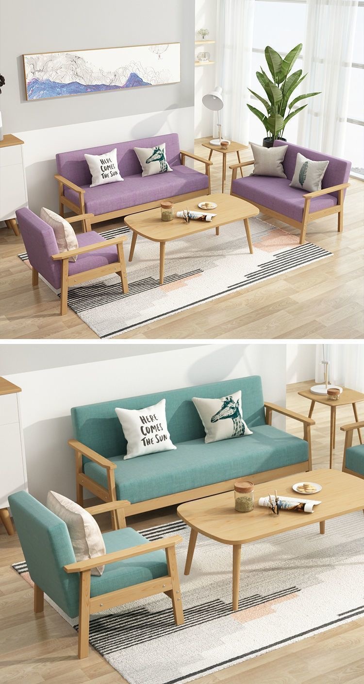 Minimally designed sofa, small-sized living room, balcony, sofa, apartment, Japanese style wooden wind and sand hair chair, combination fabric office chair