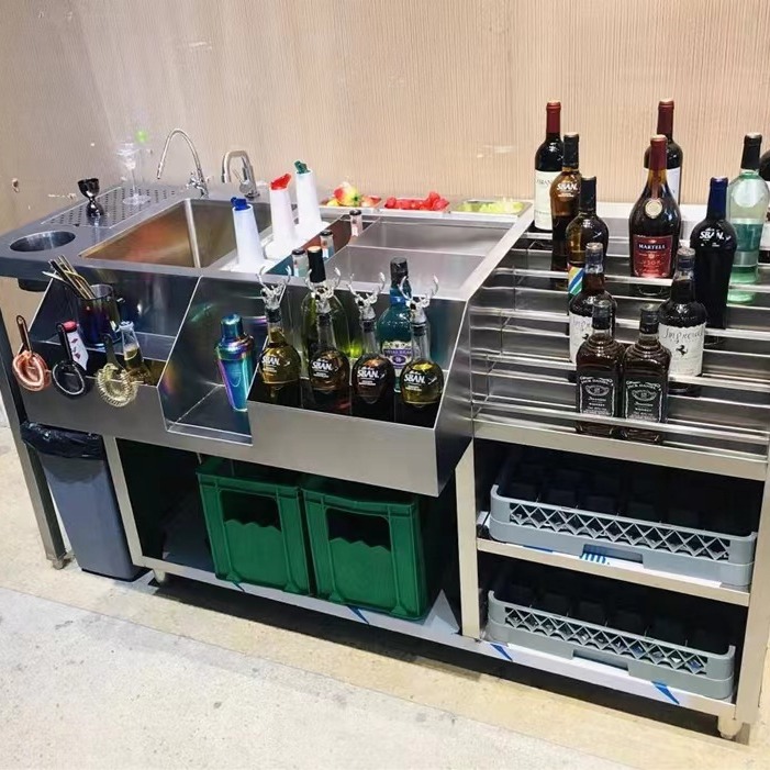 Manufacturer wholesale bar cocktail counter, cleaning bar, refrigeration workbench, water bar operation, stainless steel wine cabinet equipment for Taiwanese businesses