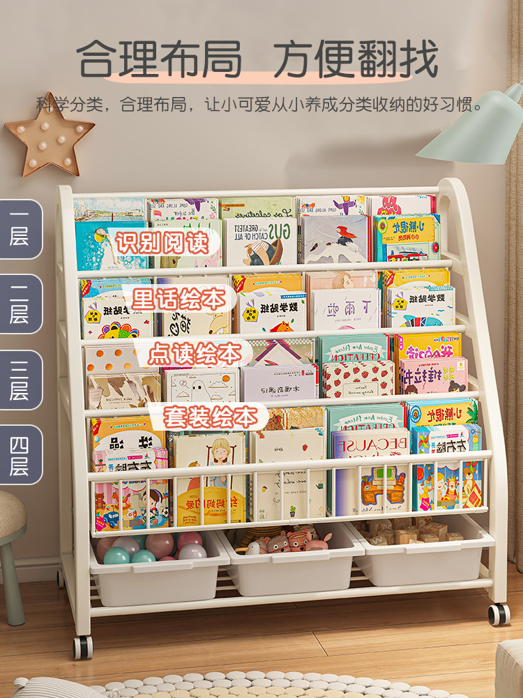 Strictly select children's bookshelf, home picture book reading area, mobile toy storage, simple baby bookshelf shelf, floor standing