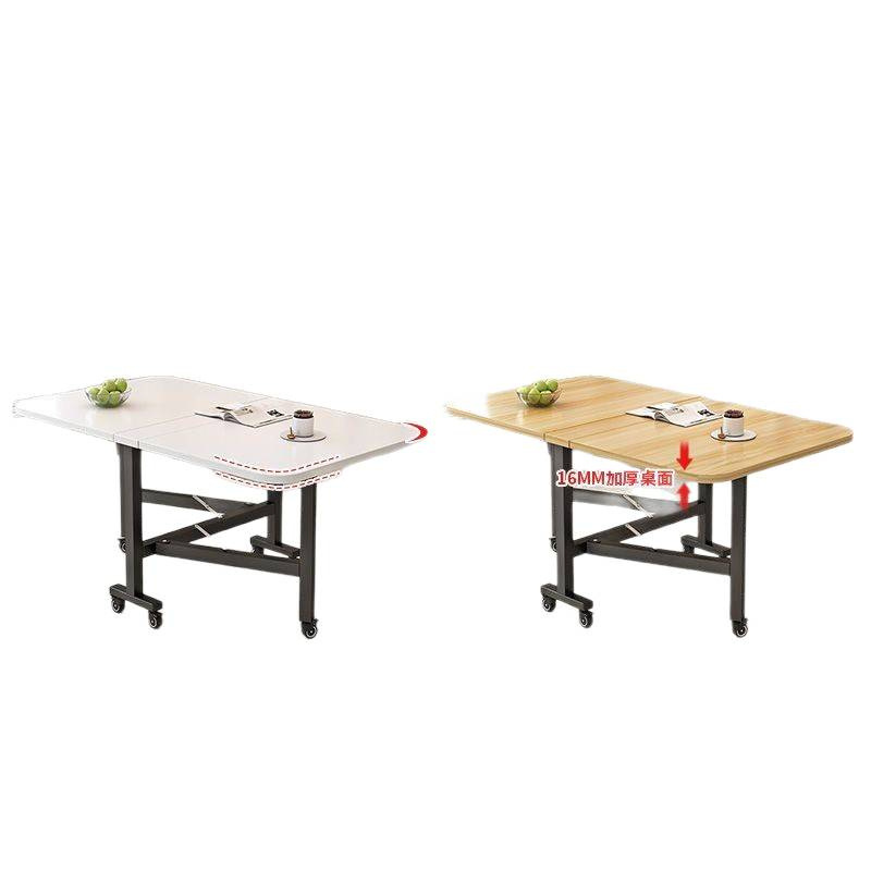 Foldable household dining table, simple modern kitchen, rectangular table with wheels, small-sized rental room, simple dining table