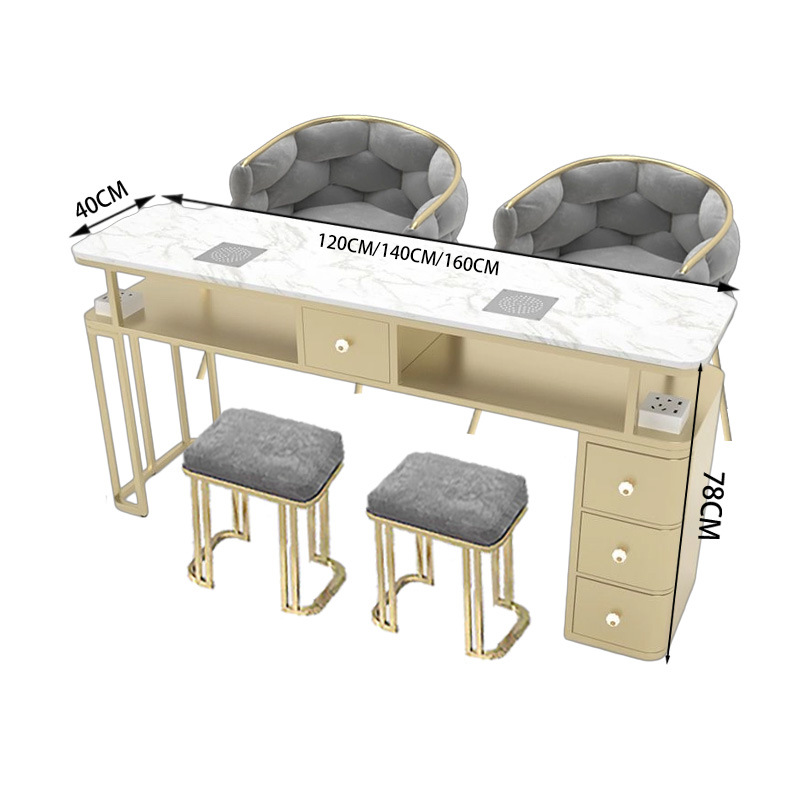Стол для маникюра с пылесосом и стульями Marble Set (Роскошный стиль)