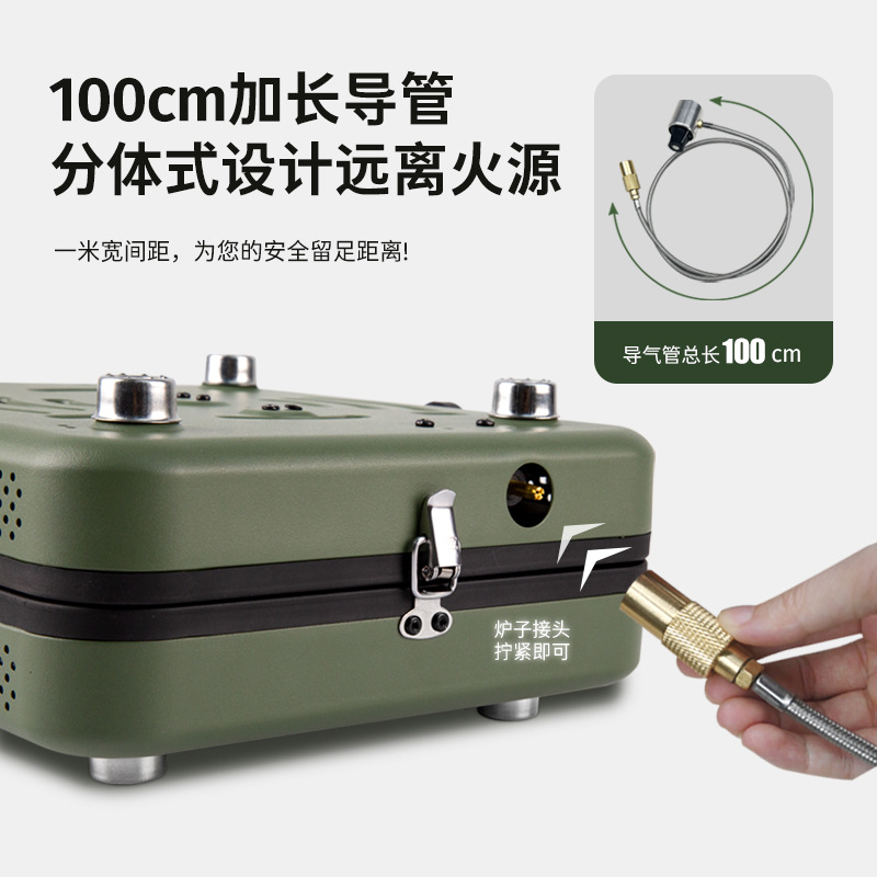 Outdoor picnic, card stove, camping stove, folding and portable double head gas stove, picnic, barbecue, strong fire stove