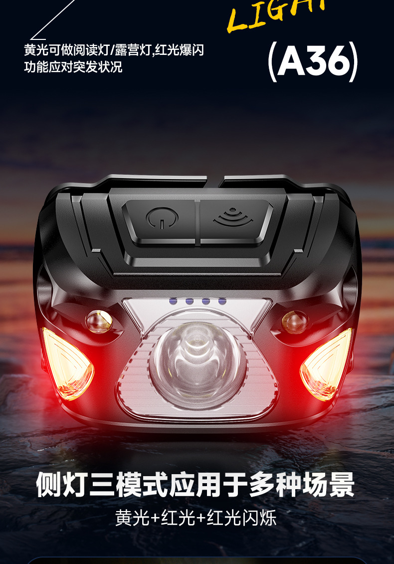 LED induction headlight with long battery life, strong light, USB charging, fishing mini red bald head, wearable outdoor cycling work light