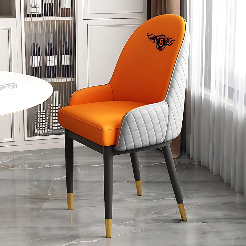 Italian minimalist metal mahjong hall chairs, dining chairs, sedentary backrests, hotel restaurant furniture, leather high backrests