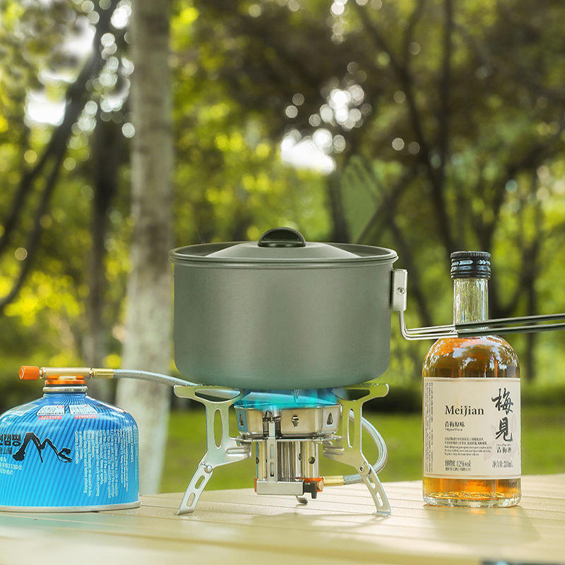 Outdoor Stove Portable Three Head Stove Outdoor Cooking Camping Mountaineering Windproof Stove Camping Equipment Strong Fire Butane Gas Stove