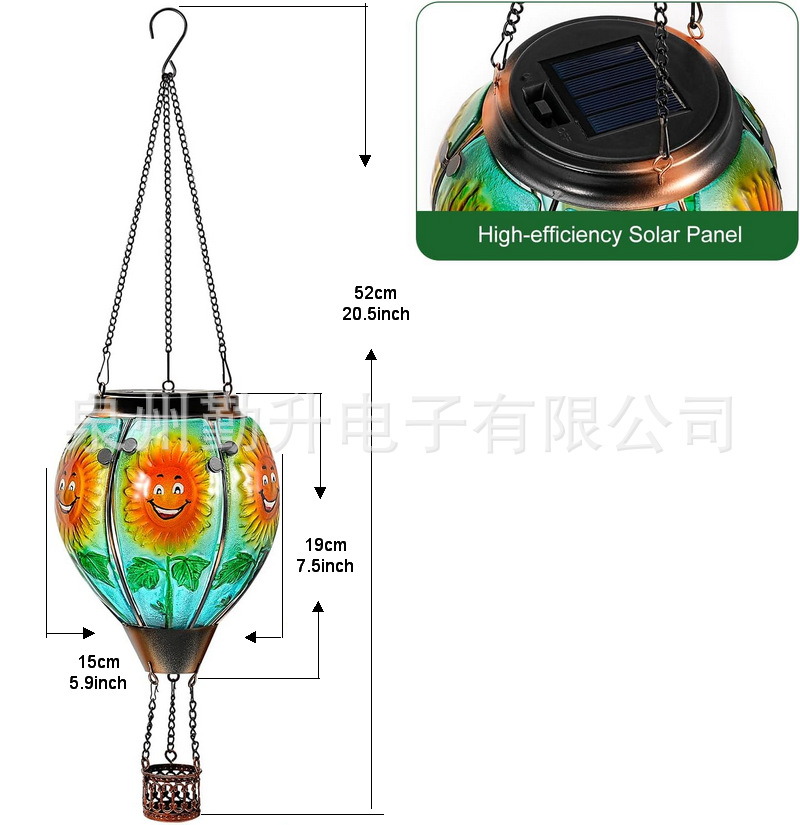 新款太阳能热气球灯水滴灯户外铁艺玻璃吊灯跨境花园装饰灯庭院灯