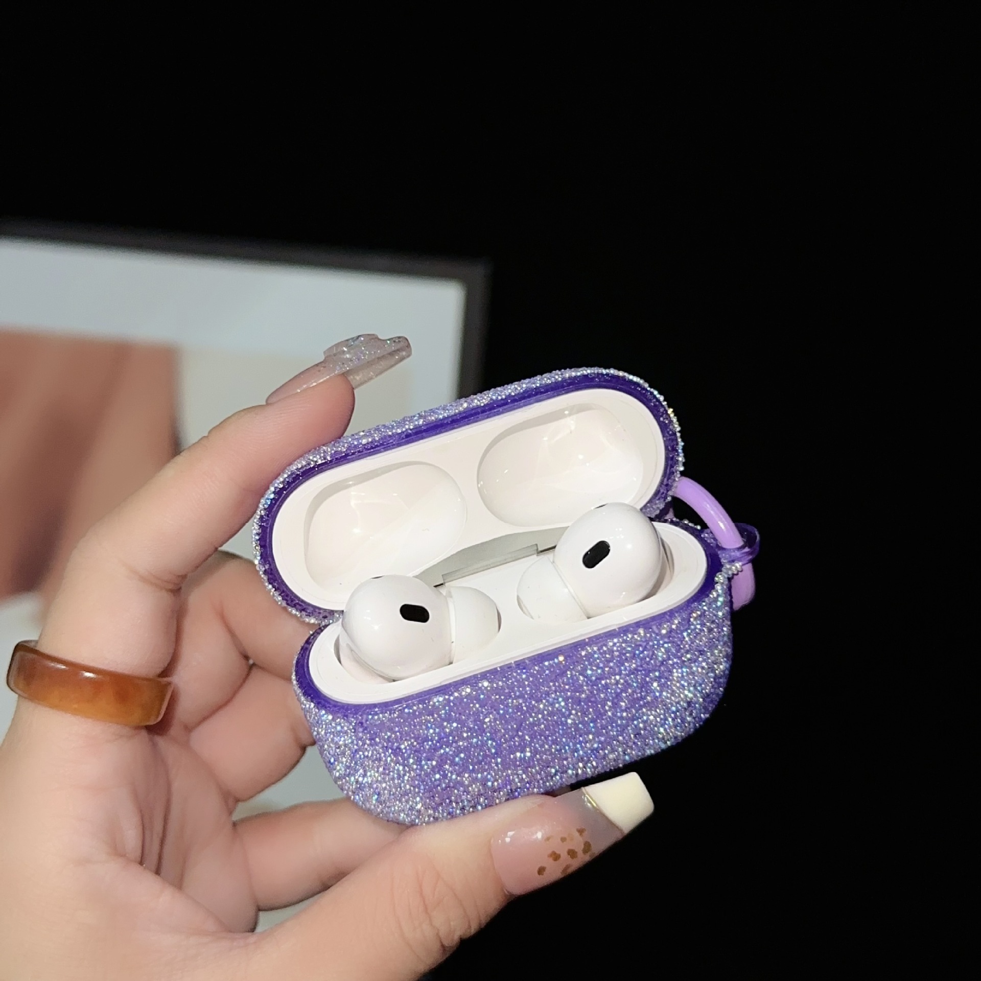 适用苹果4蓝牙粉钻耳机套Airpods3代爆珠耳机保护壳pro2带挂勾2代