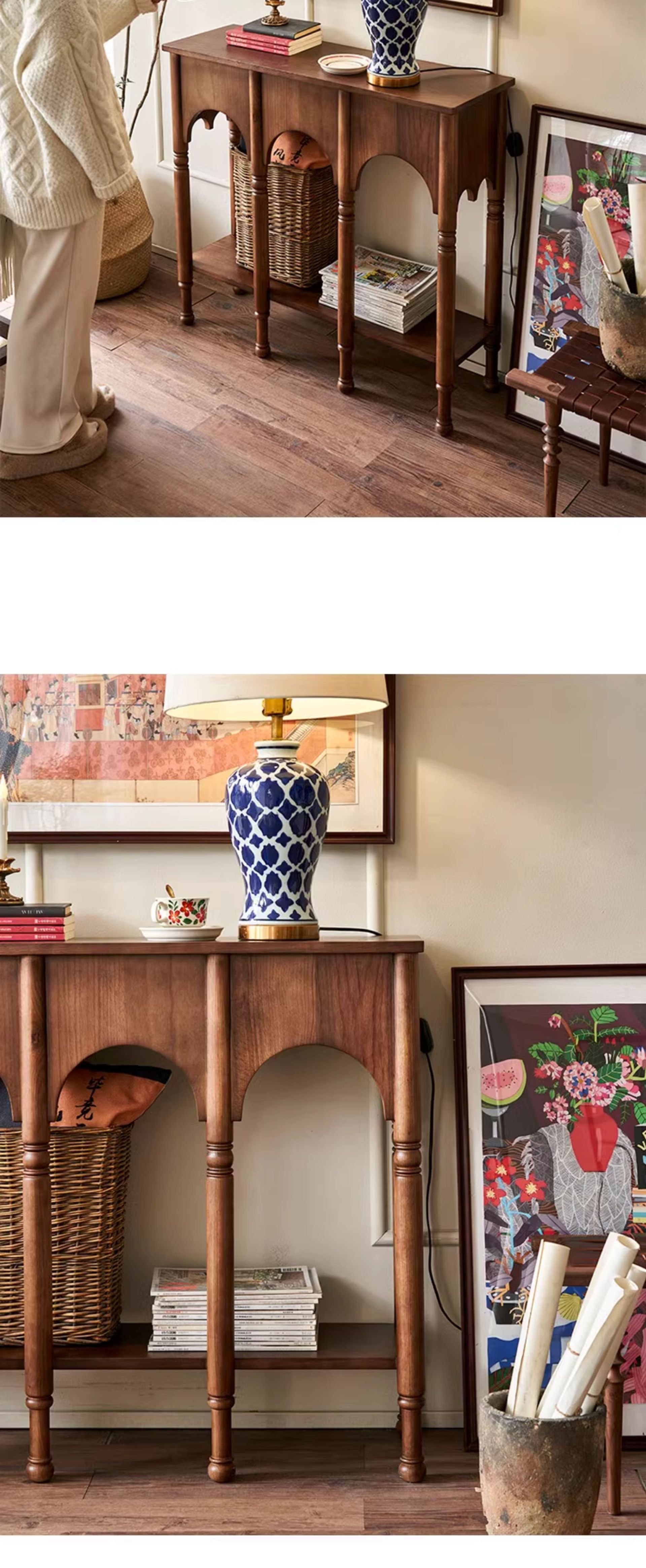 Консольный столик в прихожей Muloni Furniture из массива дерева в ретро-стиле