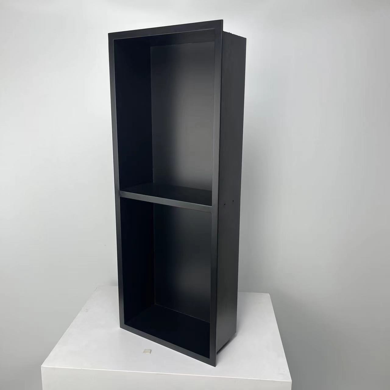 Minimally modern hotel bathroom embedded stainless steel niche brushed black titanium storage rack metal decorative cabinet