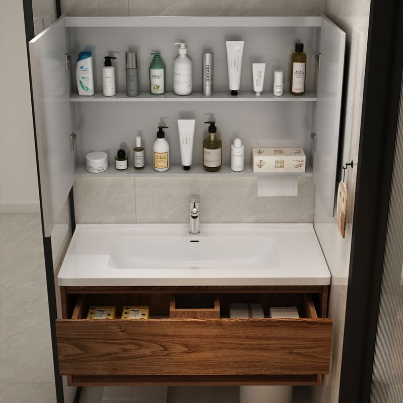 Light luxury black walnut color bathroom cabinet combination bathroom sink ceramic integrated washbasin sink sanitary ware