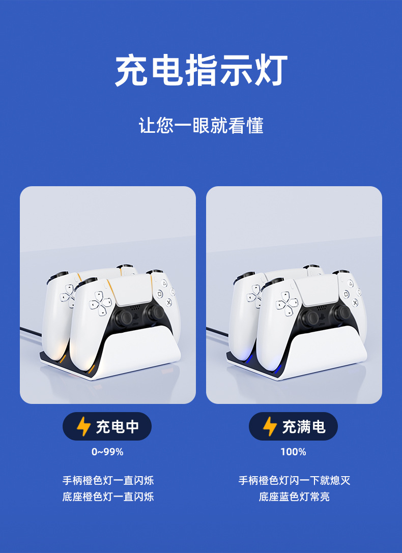 Suitable for Sony PS5/Slim/Pro wireless game controller dual seat charging intelligent fast charging PS5 controller dual fast charging