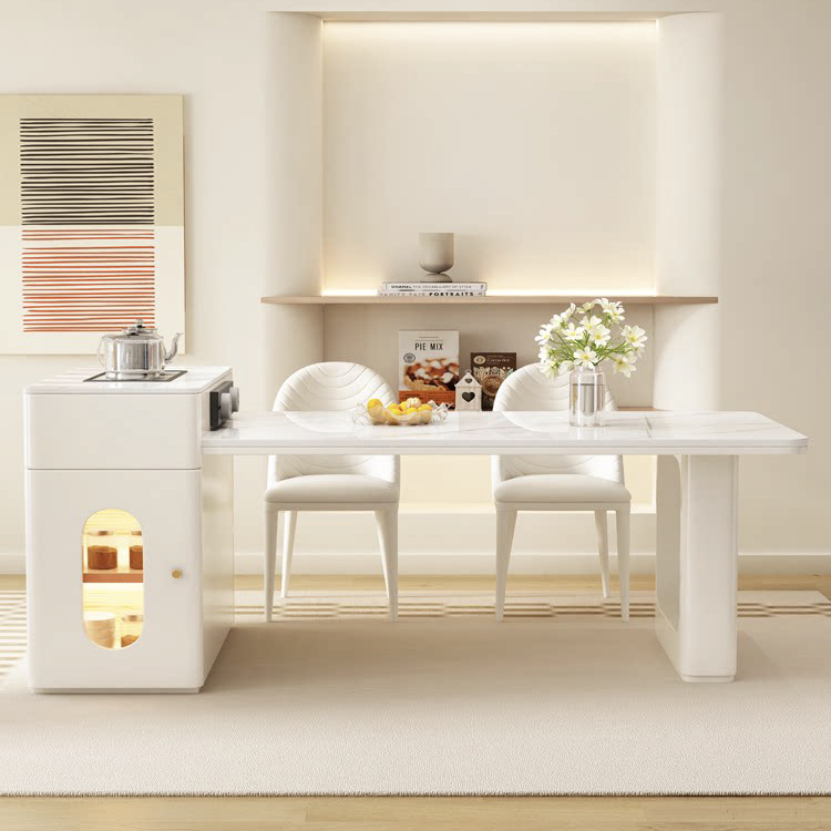 Italian rock slab dining table, island platform integrated small apartment, modern and simple dining room, kitchen, expandable middle island platform dining table