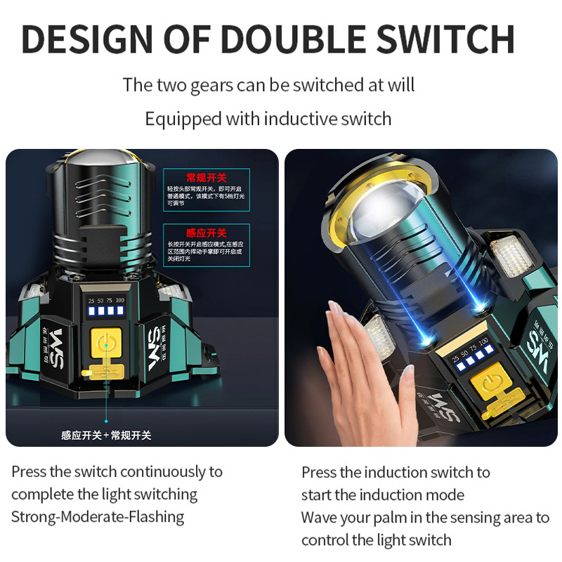 DaKe cross-border ultra bright light night fishing induction mine USB charging emergency intelligent head mounted outdoor lighting