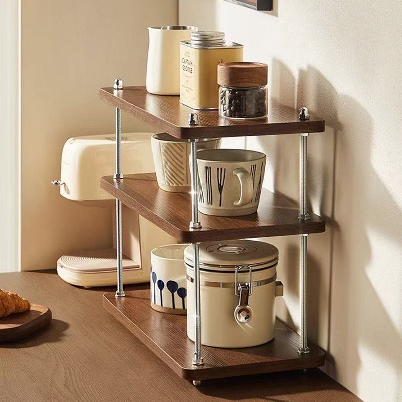 Desktop storage rack, three-layer kitchen coffee rack, office desk partition rack, desktop storage small bookshelf, water cup tea set rack
