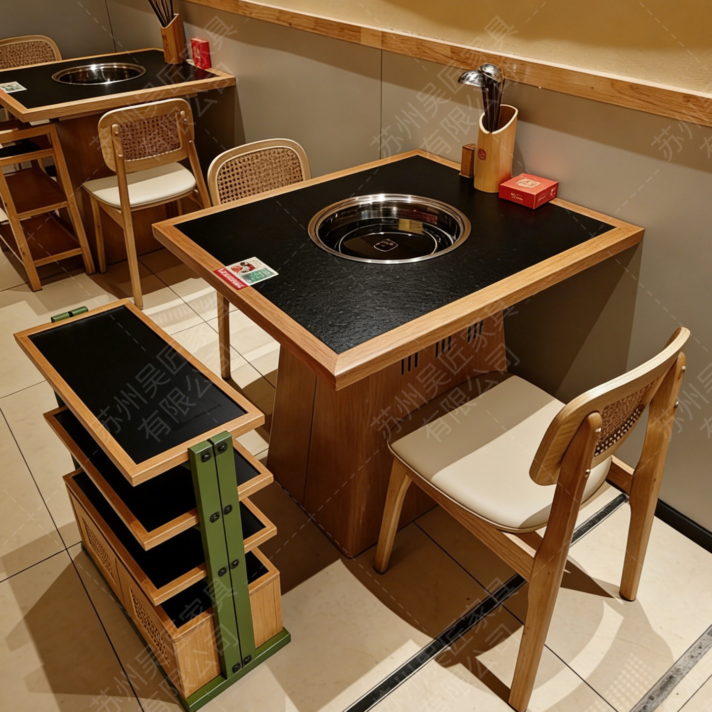 San Chushan Hot Pot Table Smoke free Induction Cooker Integrated Commercial Mountain Slow Fire Stove Stone Mountain Wild Style Chinese Restaurant Table and Chair