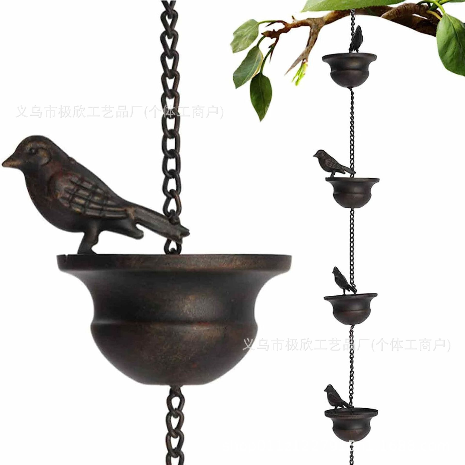 Cross border wrought iron decorations for birds, wind chimes, outdoor courtyards, vintage metal, popular hanging crafts, rain chains